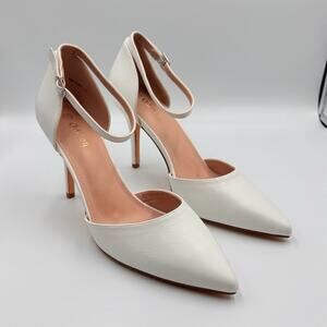 Odisen White Pointed Toe Stiletto Pumps Ankle Strap with Buckle –Women’s Size 10